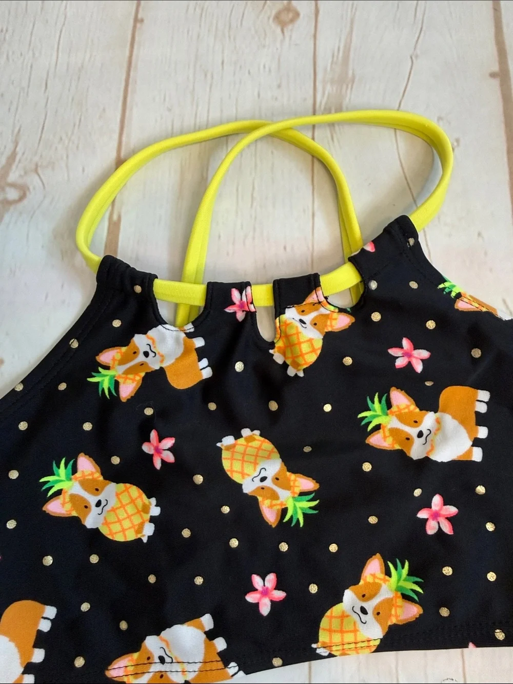Cat & Jack Black Pineapple Corgi Two-Piece Cutout Neck Strappy Swim Set